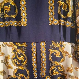 Classy Rayon Navy Blue, Gold & White Dress Size Large